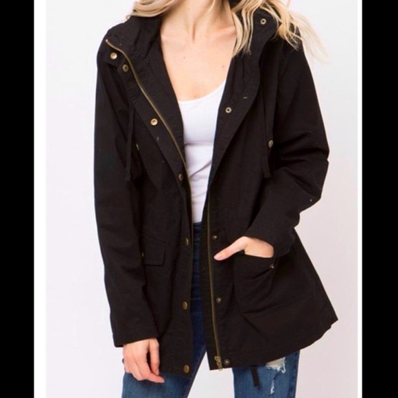 Love Tree Jackets & Blazers - Love Tree Hooded Utility Jacket- Black